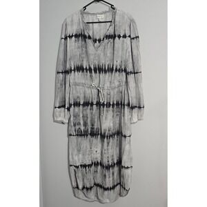 Cloth & Stone Dress Womens Large Gray Tie Dyed Maxi Long Sleeve Drawstring Waist